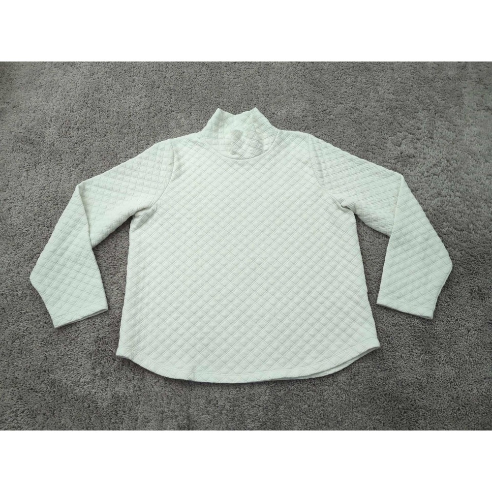 J Crew Sweater Womens XL White Mock Neck Pullover Long Sleeve Quilted Classic